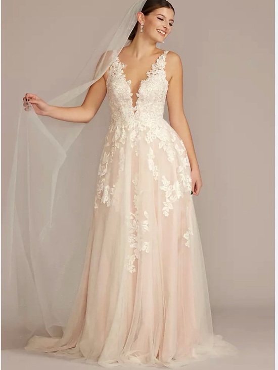 Oleg Cassini Dresses & Skirts - Oleg Cassini Blush and Ivory Lace A-Line Wedding Gown size 14 true to size